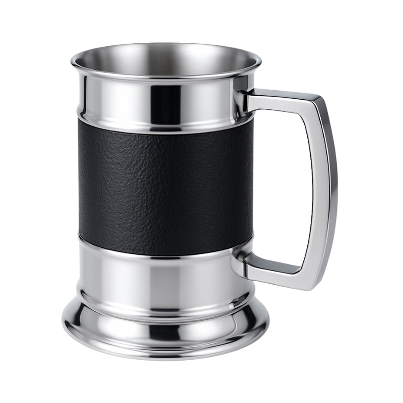 Black Leather Stainless Steel Tankard