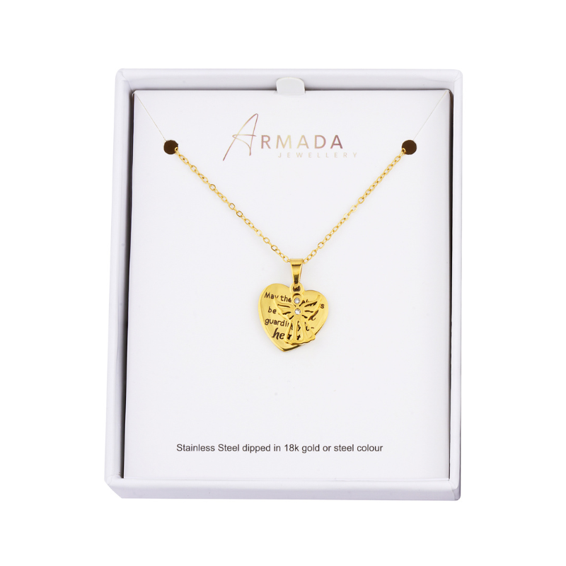 Gold Heart & Angel Pendant Necklace | Engraved Keepsake Gift