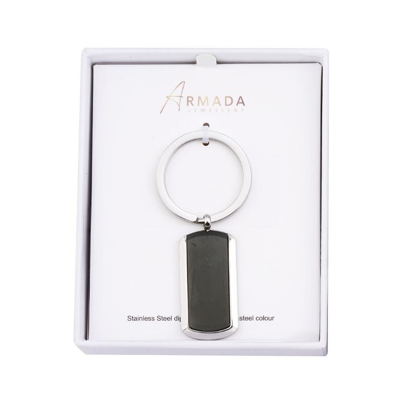 Two-Tone Dog Tag Keyring | Engravable Stainless Steel Keychain