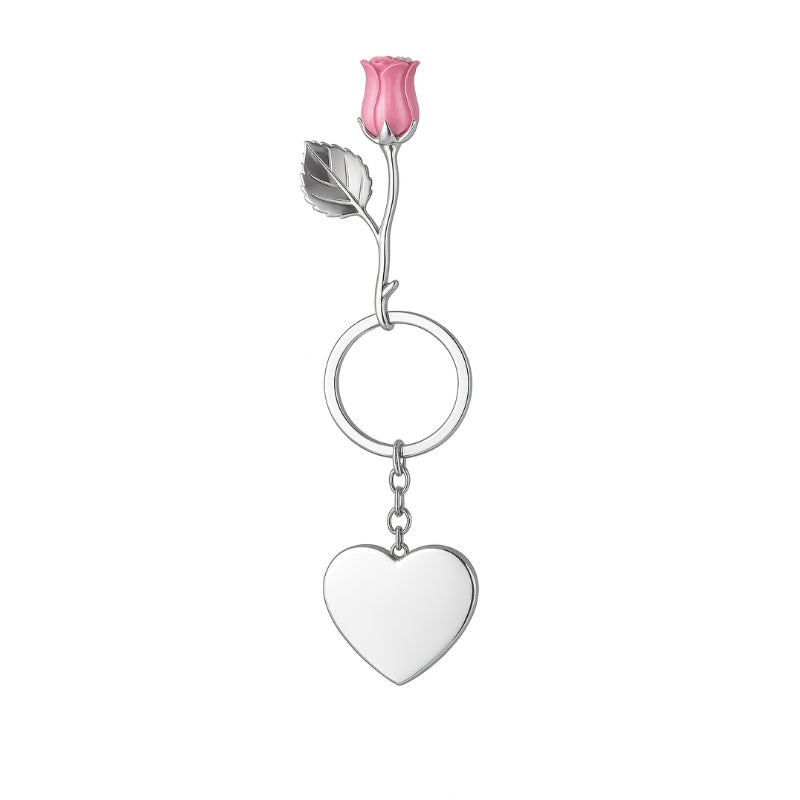 Pink Rose Engravable Keyring