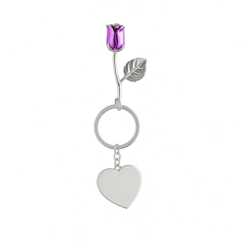 Purple Rose Engravable Keyring