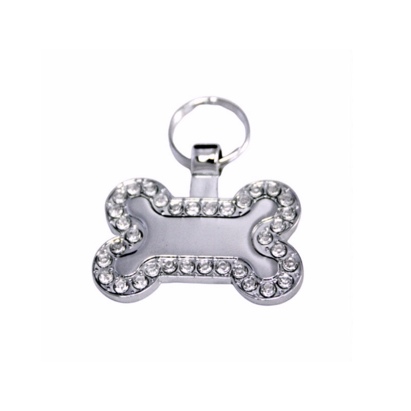 Silver Bling Bone Pet Tag