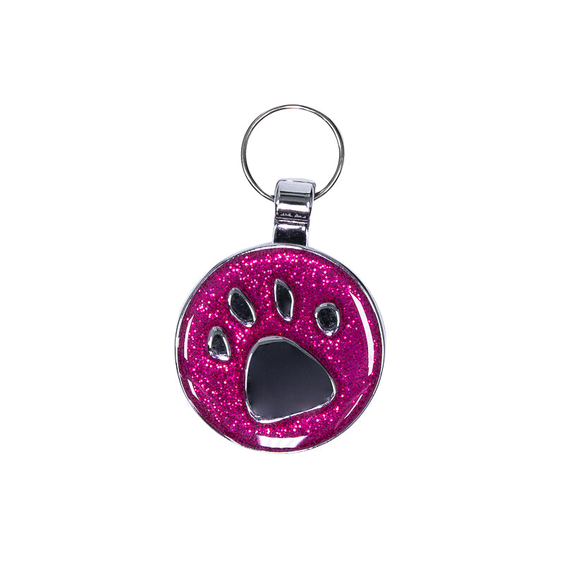 Large Pink Glitter Paw Print Pet Tag