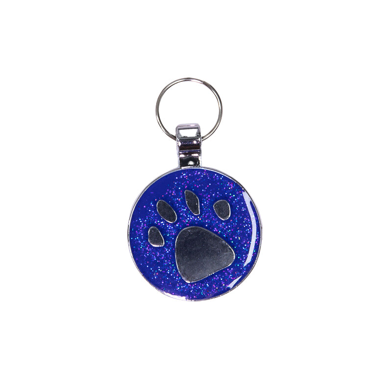 Large Blue Glitter Paw Print Pet Tag