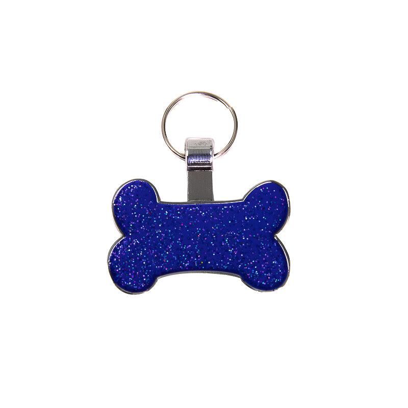 Dark Blue Glitter Bone Pet Tag