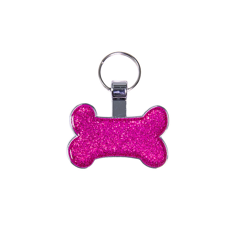 Dark Pink Glitter Bone Pet Tag