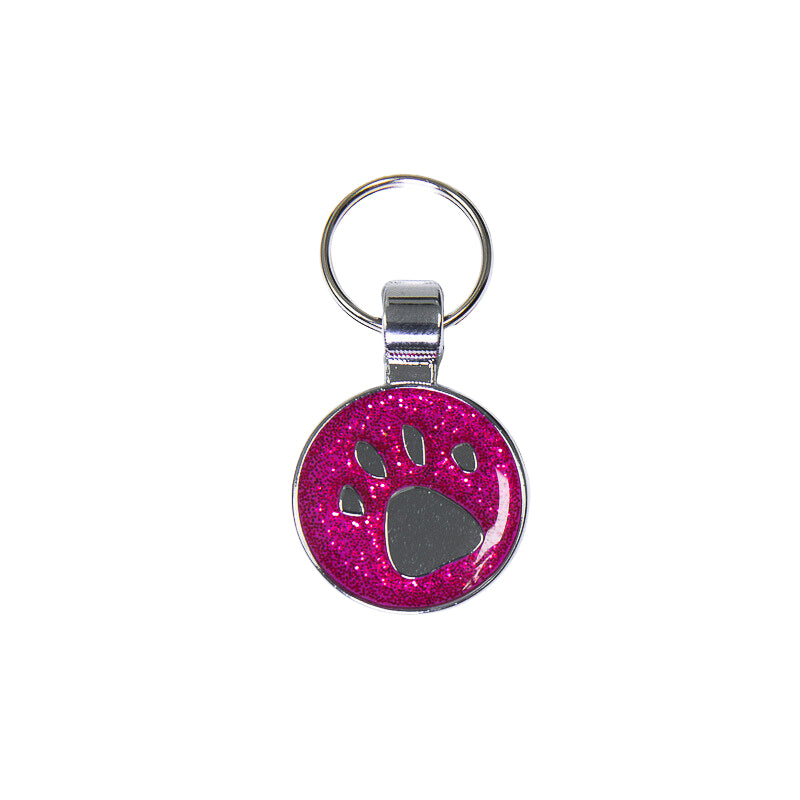 Small Pink Glitter Paw Print Pet Tag