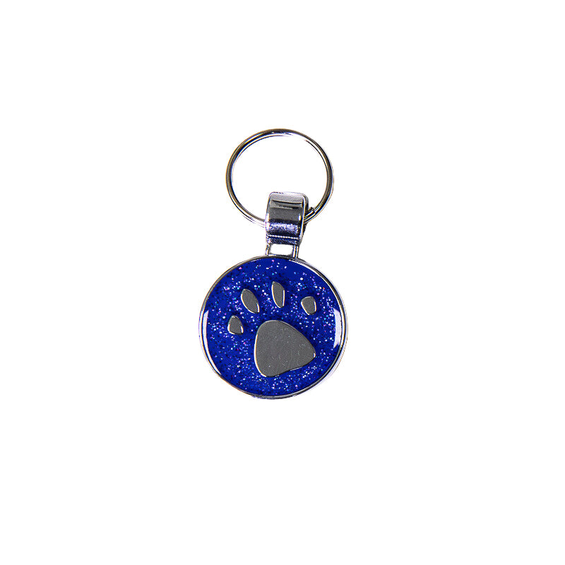 Small Blue Glitter Paw Print Pet Tag