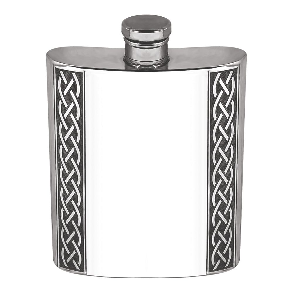 6oz Pewter Hip Flask With Embossed Celtic Design