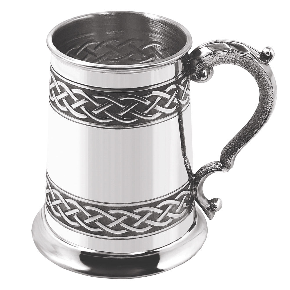 1 Pint Pewter Beer Mug Tankard with Embossed Celtic Design