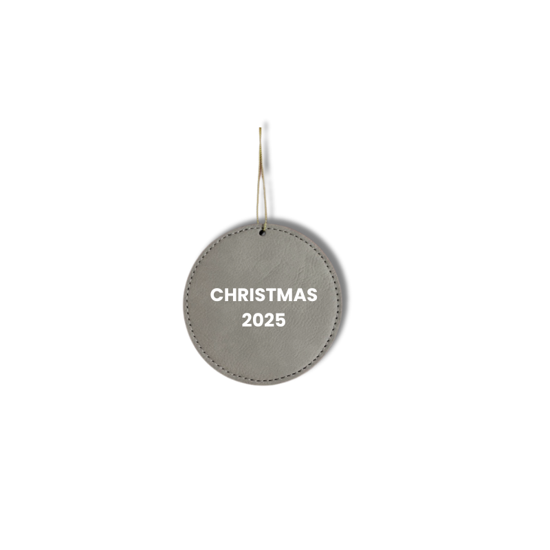 Grey Circle Leatherette Christmas Ornament