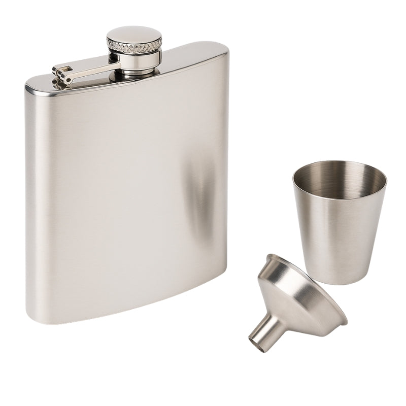 Stainless Steel Flask with Shotglass Set