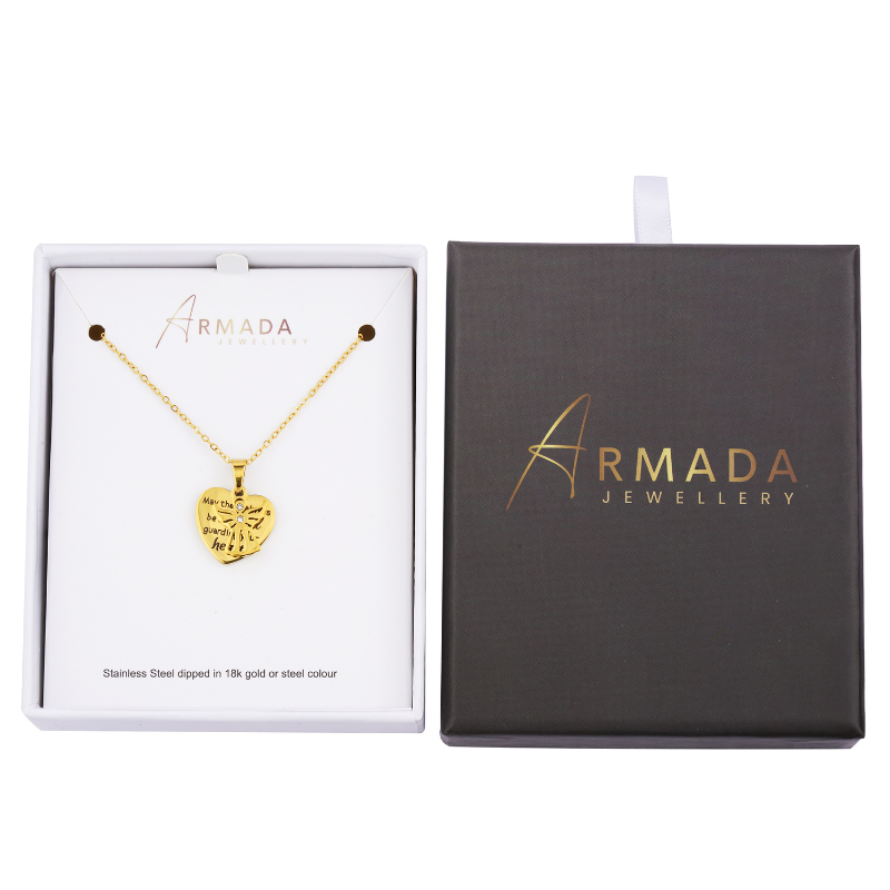 Gold Heart & Angel Pendant Necklace | Engraved Keepsake Gift