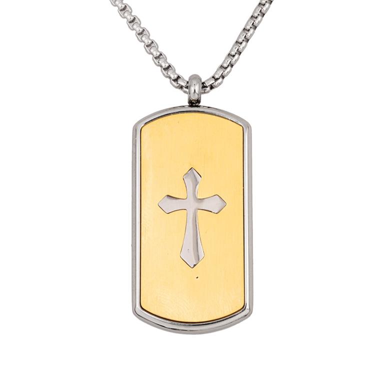 Gold & Silver Cross Dog Tag Necklace