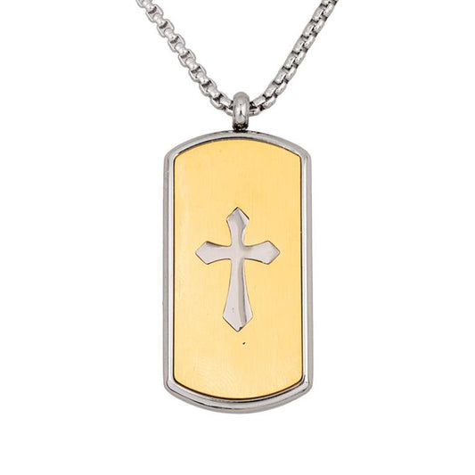 Gold & Silver Cross Dog Tag Necklace