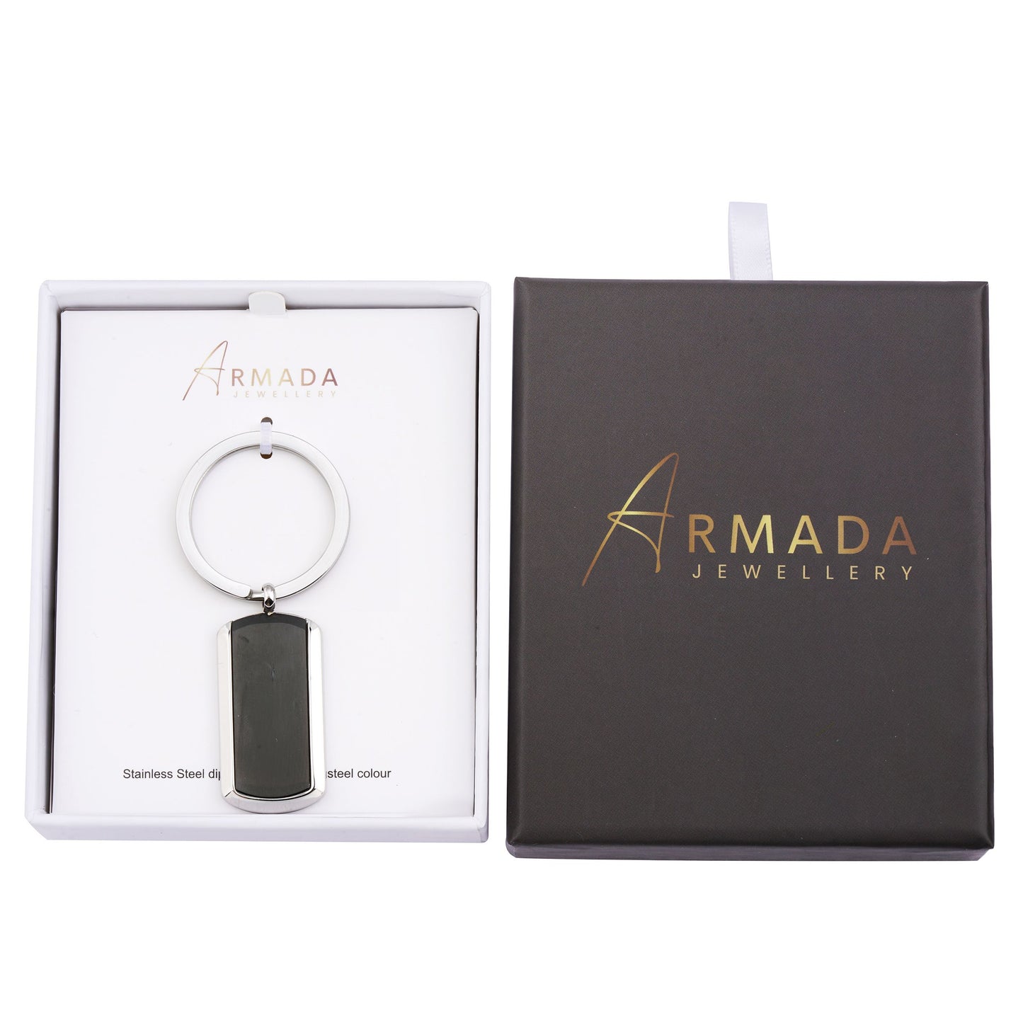 Two-Tone Dog Tag Keyring | Engravable Stainless Steel Keychain