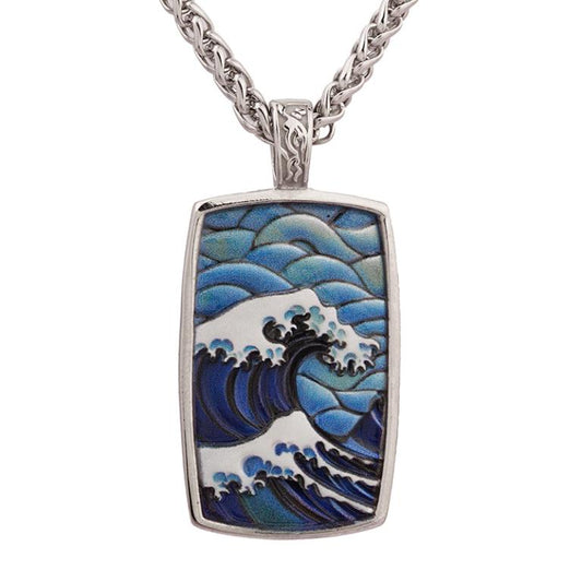 Stainless Steel Ocean Wave Pendant Necklace