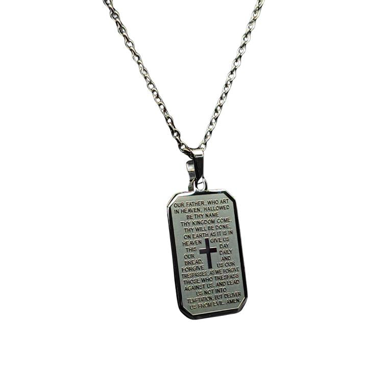 Our Father Prayer Dog Tag Necklace – Stainless Steel Faith Pendant