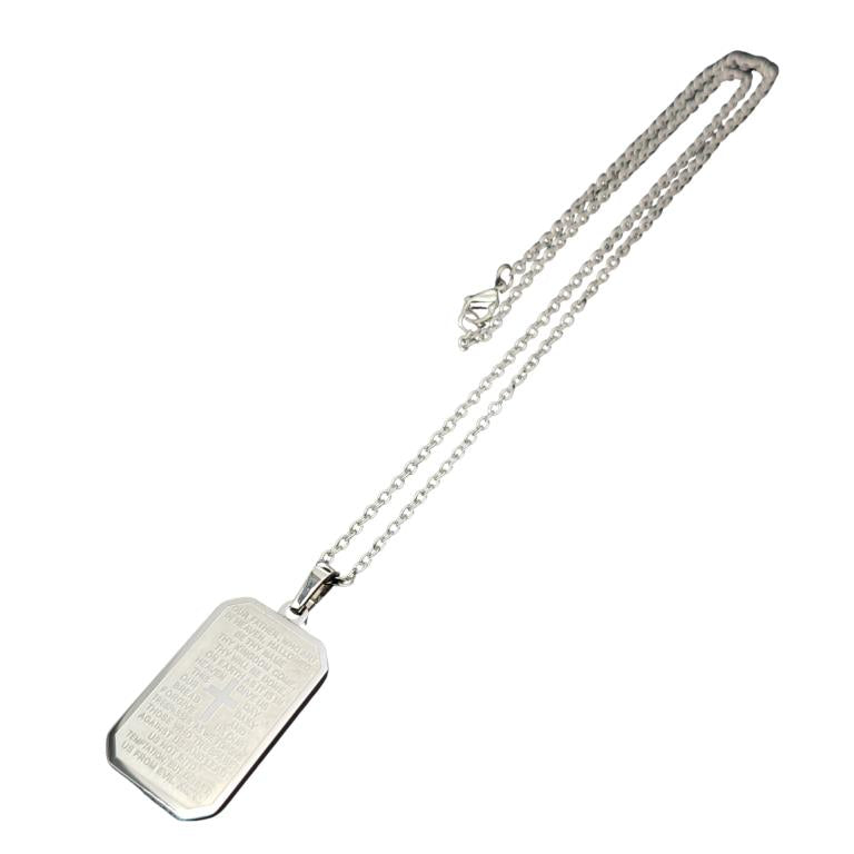 Our Father Prayer Dog Tag Necklace – Stainless Steel Faith Pendant