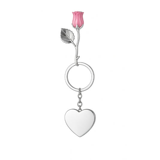 Pink Rose Engravable Keyring