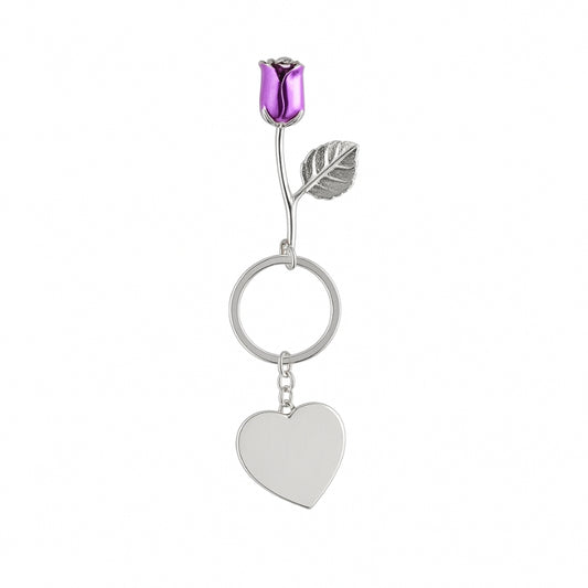 Purple Rose Engravable Keyring