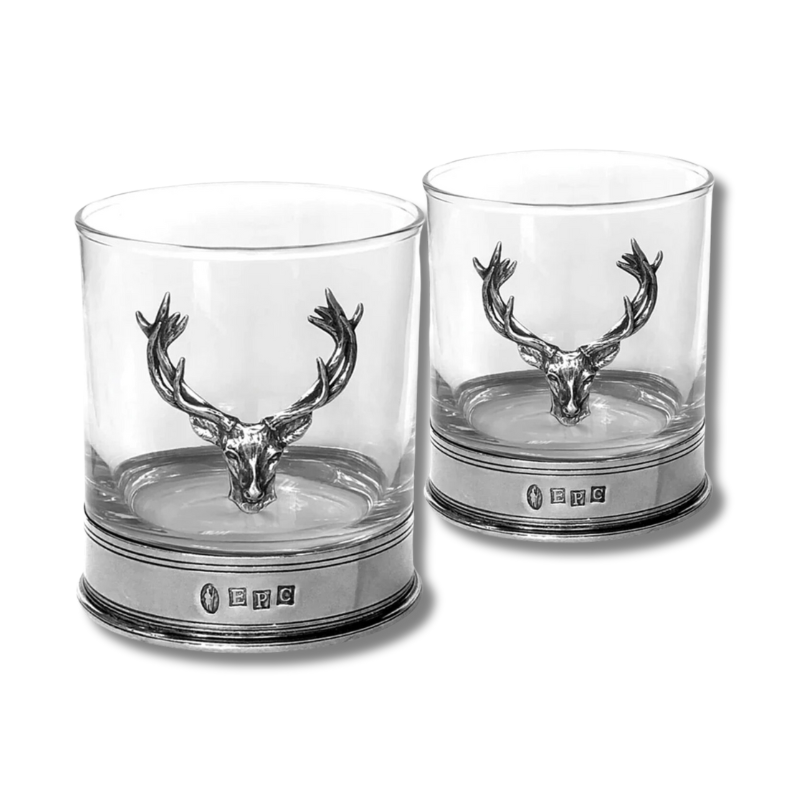 11oz Stag Head Pewter Glass Tumbler Set of 2