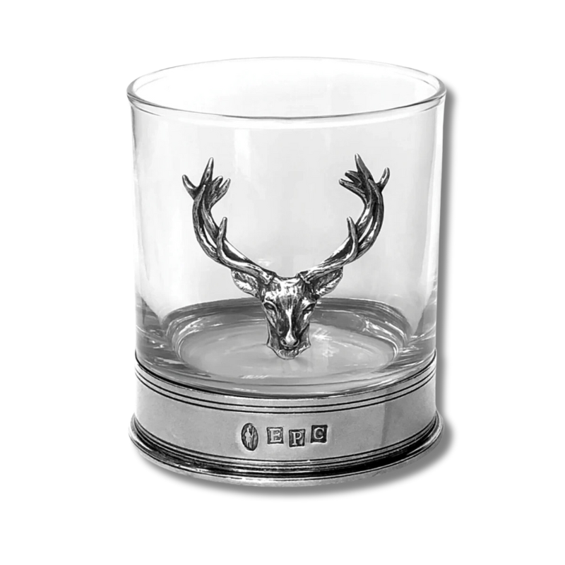 11oz Stag Head Pewter Glass Tumbler Set of 2