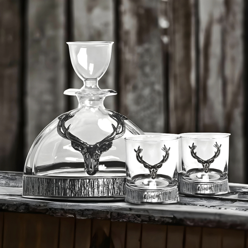 570ml Majestic Stag Crystal & Pewter Decanter & Tumbler Set