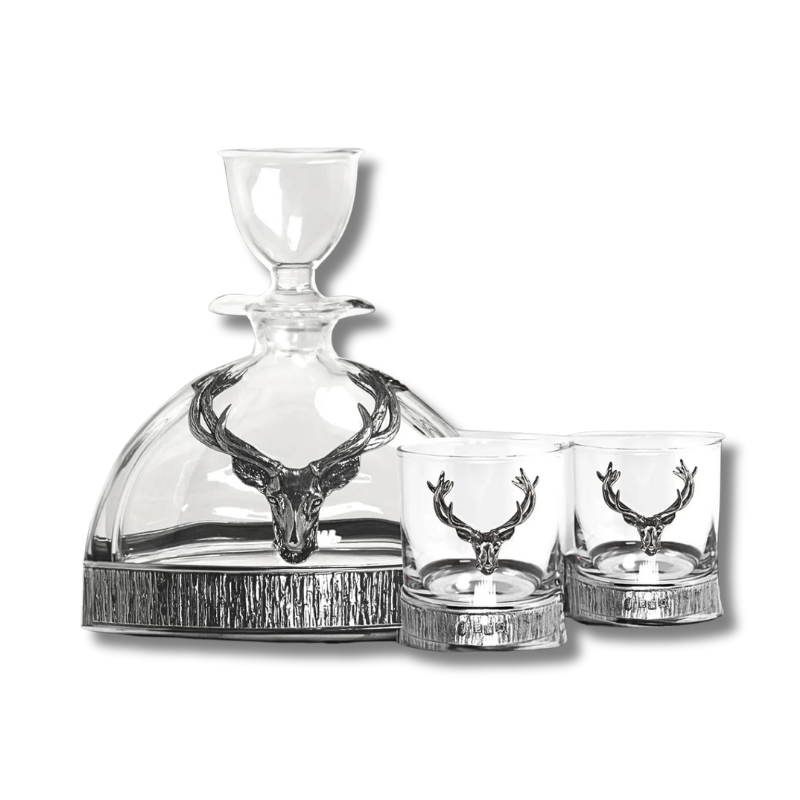 570ml Majestic Stag Crystal & Pewter Decanter & Tumbler Set