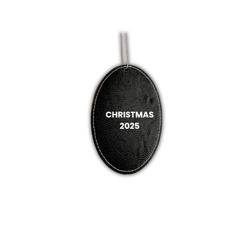 Black Oval Leatherette Christmas Ornament