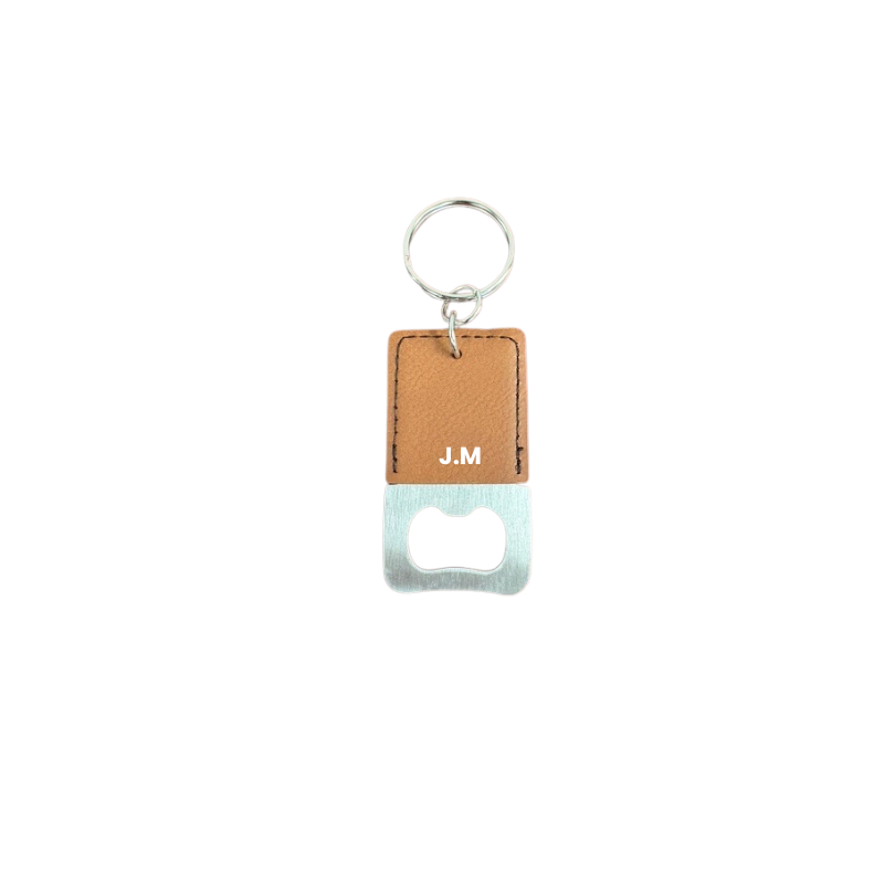 Brown Rectangle Leatherette Bottle Opener Keyring