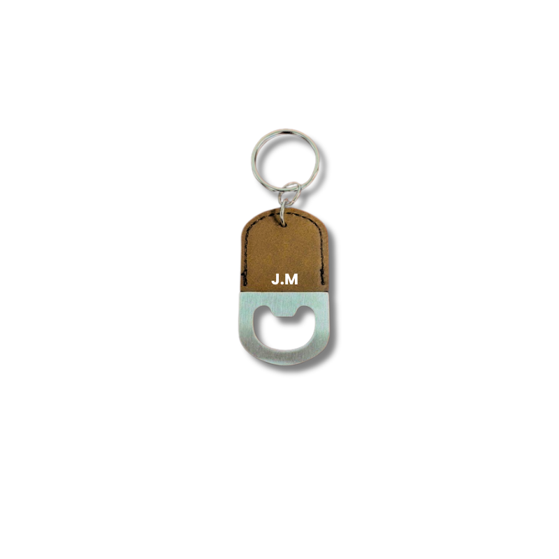 Brown Curved Leatherette Bottle Opener Keyring