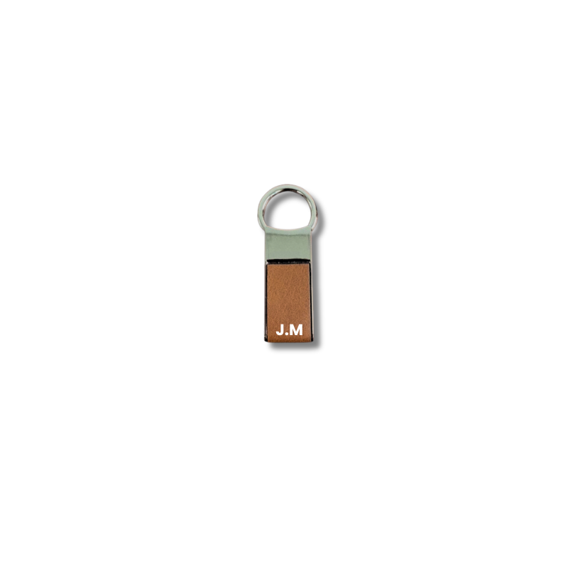Light Brown Leatherette & Metal Keyring