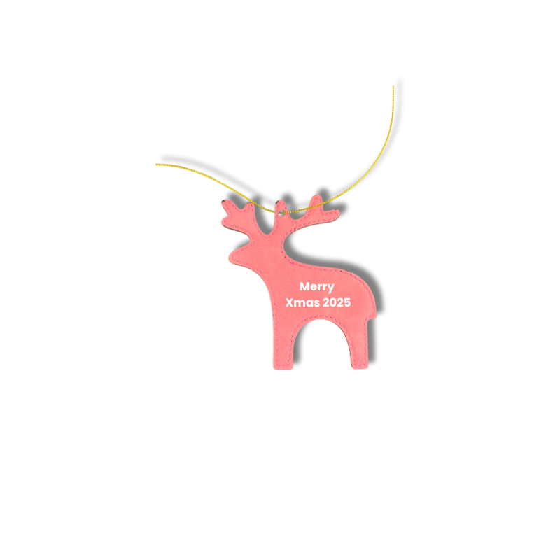 Pink Leatherette Reindeer Christmas Ornament