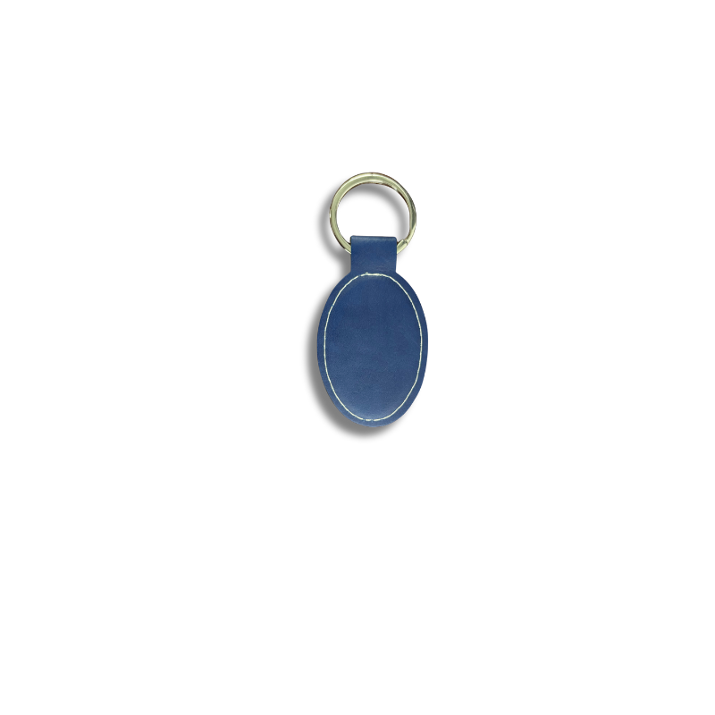 Blue Oval Leatherette Keyring
