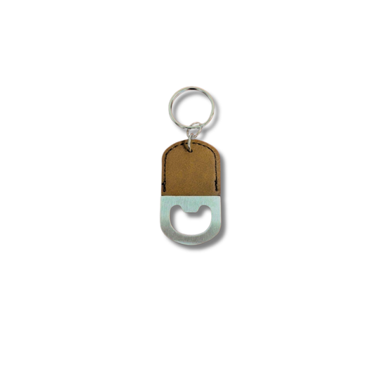 Brown Curved Leatherette Bottle Opener Keyring